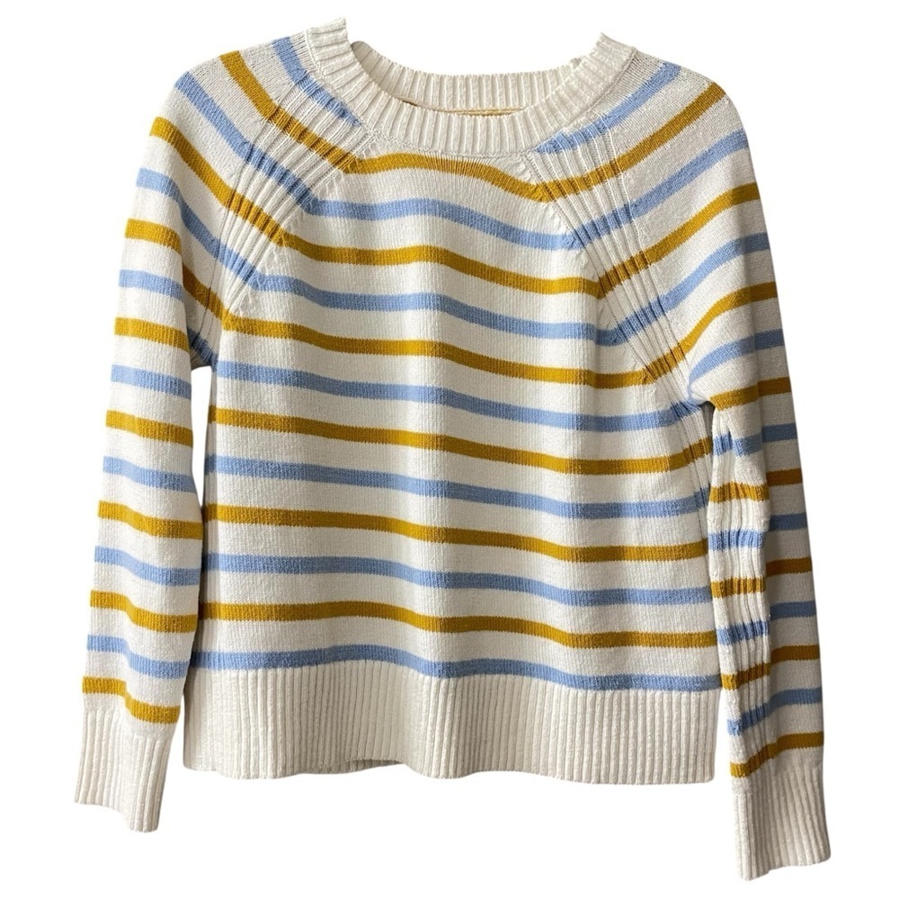 Loft Blue and Gold Striped Crewneck Sweater Small